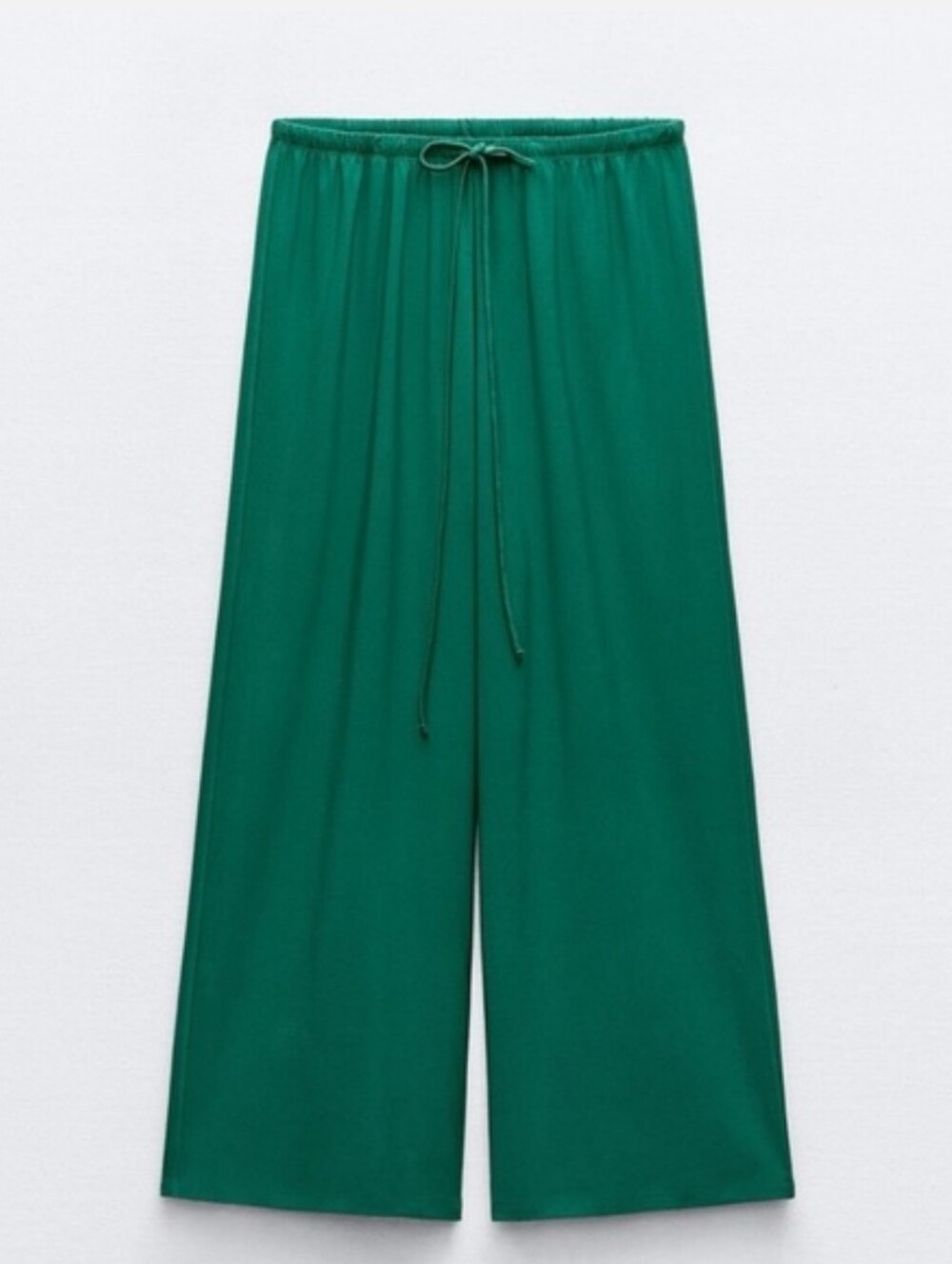Zara Women's Wide-Leg Drawstring Elastic  Pants in Emerald Green Medium Casual